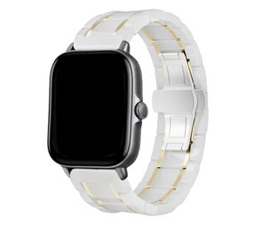 Strap-it® Amazfit GTS 3 keramiek stalen band (wit/goud) Strap-it® Amazfit GTS 3 keramiek stalen band (wit/goud)