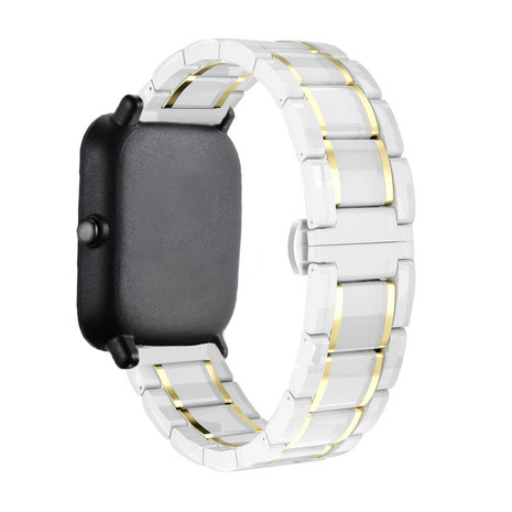Strap-it® Strap-it Amazfit Bip keramiek stalen band (wit/goud)