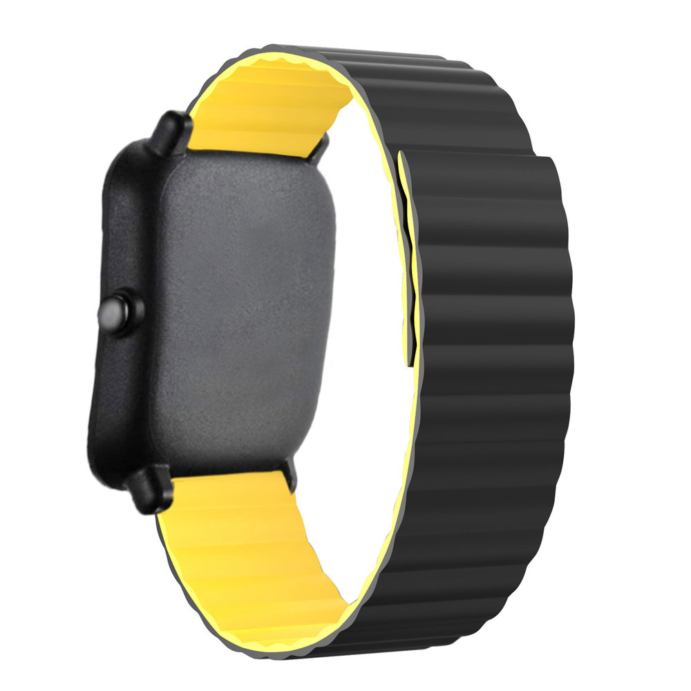 Strap-it® Strap-it Amazfit GTS 3 magnetisch siliconen bandje (zwart/geel)