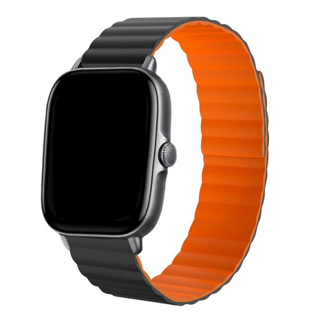 Strap-it® Strap-it Xiaomi Amazfit GTS 2 magnetisch siliconen bandje (zwart/oranje)