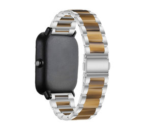 Strap-it® Amazfit Bip stalen resin band (zilver/bruin)