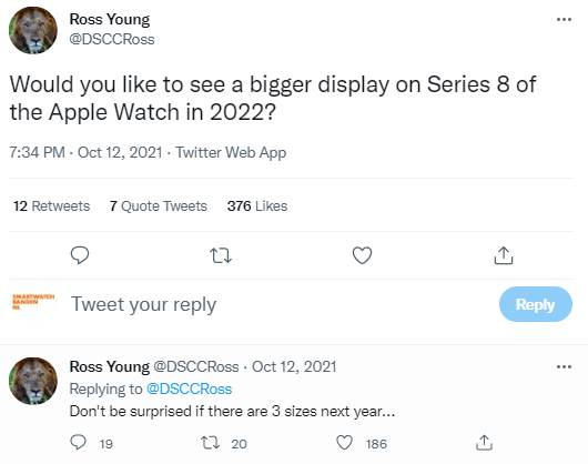 Tweet Ross Young Apple Watch 8 Größe