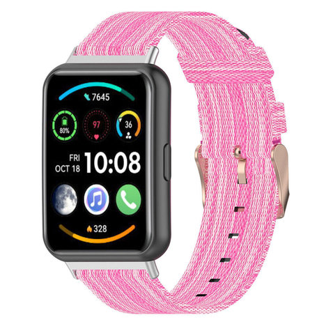 Strap-it® Strap-it Huawei Watch Fit 2 nylon gesp bandje (roze)