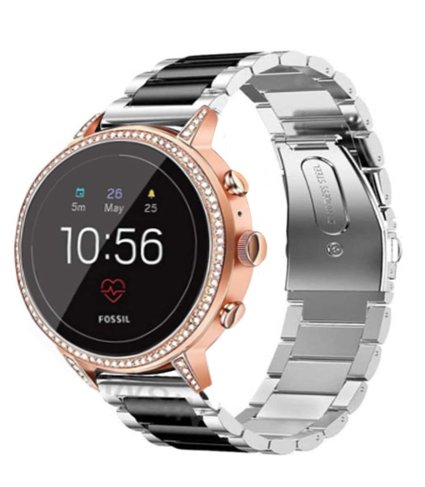 Strap-it® Strap-it Fossil Gen 5e 42mm stalen band zilver/zwart