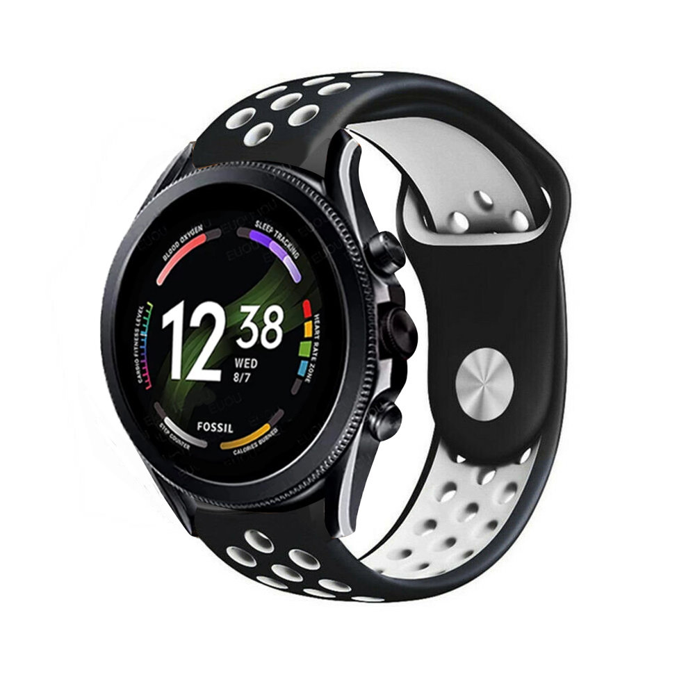 Strap-it® Strap-it Fossil Gen 6 44mm sport band (zwart/wit) Strap-it® Strap-it Fossil Gen 6 44mm sport band (zwart/wit)