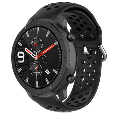 Strap-it® Strap-it Xiaomi Amazfit GTR siliconen bandje met gaatjes (zwart)