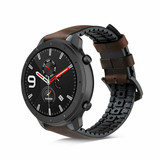 Strap-it® Xiaomi Amazfit GTR siliconen / leren bandje (zwart/bruin)