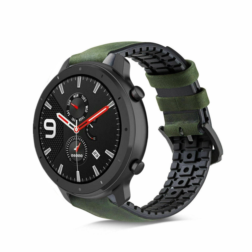Strap-it® Strap-it Xiaomi Amazfit GTR siliconen / leren bandje (zwart/groen)