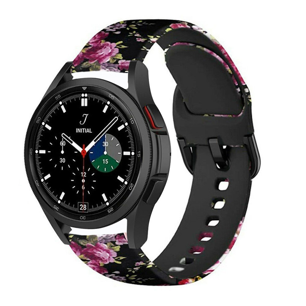 Strap-it® Strap-it Samsung Galaxy Watch 4 Classic 42mm Pink Flower Siliconen bandje