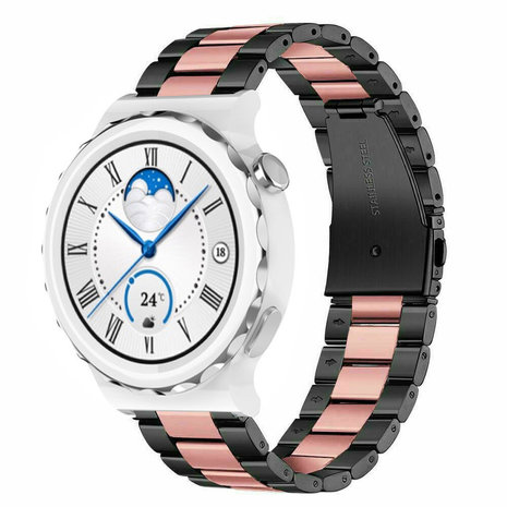 Strap-it® Strap-it Huawei Watch GT 3 Pro 43mm stalen band (zwart/roze) Strap-it® Strap-it Huawei Watch GT 3 Pro 43mm stalen band (zwart/roze)