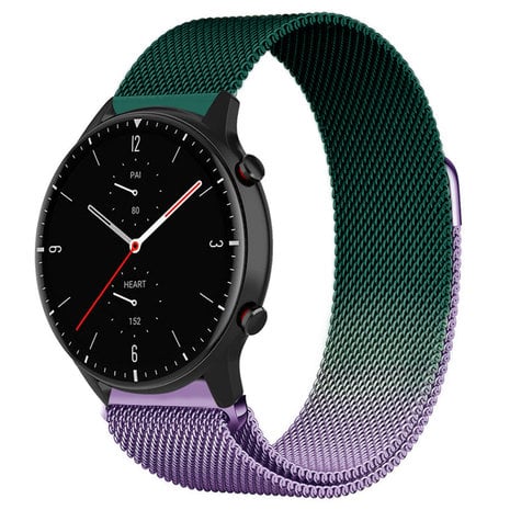 Strap-it® Strap-it Amazfit GTR 2 Milanese band (paars/groen)