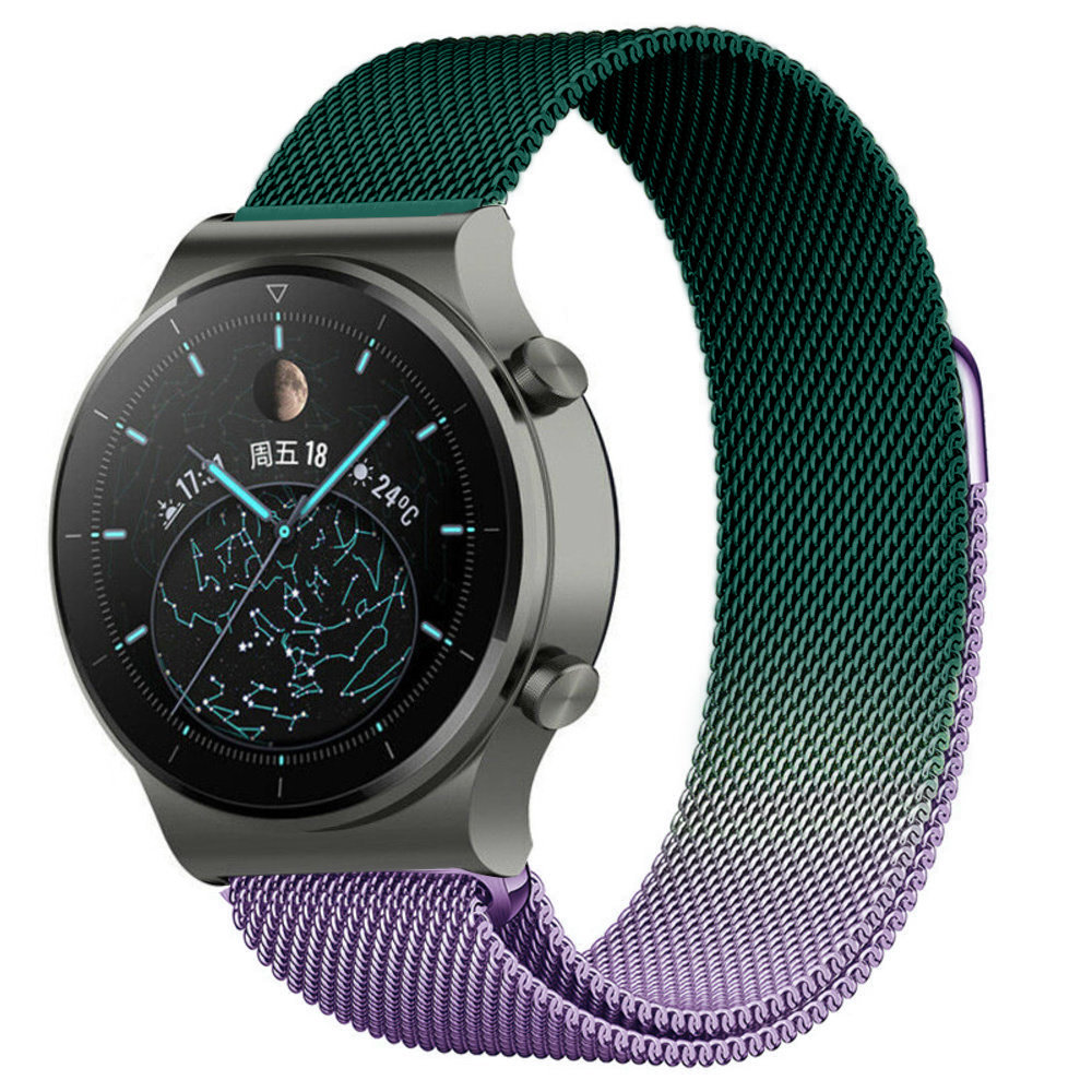 Strap-it® Strap-it Huawei Watch GT 2 Pro Milanese band (paars/groen)