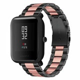Strap-it® Xiaomi Amazfit Bip stalen band (zwart/roze)