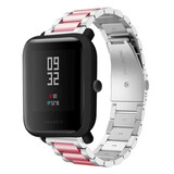 Strap-it® Xiaomi Amazfit Bip stalen band (zilver/roze)