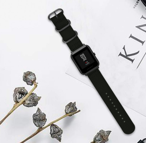 Strap-it® Strap-it Xiaomi Amazfit GTS nylon gesp band (zwart)