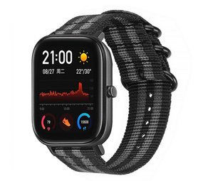 Strap-it® Xiaomi Amazfit GTS nylon gesp band (zwart/grijs)