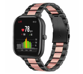 Strap-it® Xiaomi Amazfit GTS stalen band (zwart/roze)