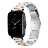 Strap-it® Amazfit GTS 2 stalen band (zilver/rosé goud)