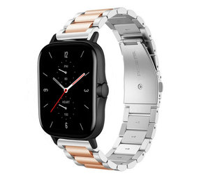 Strap-it® Amazfit GTS 2 stalen band (zilver/rosé goud)