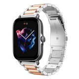 Strap-it® Amazfit GTS 3 stalen band (zilver/rosé goud)