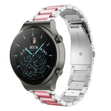Strap-it® Huawei Watch GT 2 Pro stalen band (zilver/roze)