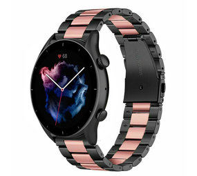 Strap-it® Amazfit GTR 3 stalen band (zwart/roze) Strap-it® Amazfit GTR 3 stalen band (zwart/roze)