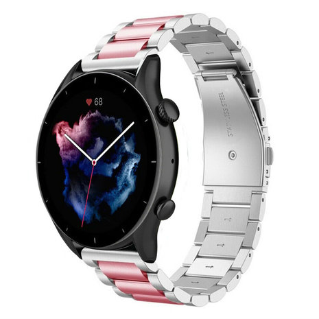 Strap-it® Strap-it Amazfit GTR 3 stalen band (zilver/roze)