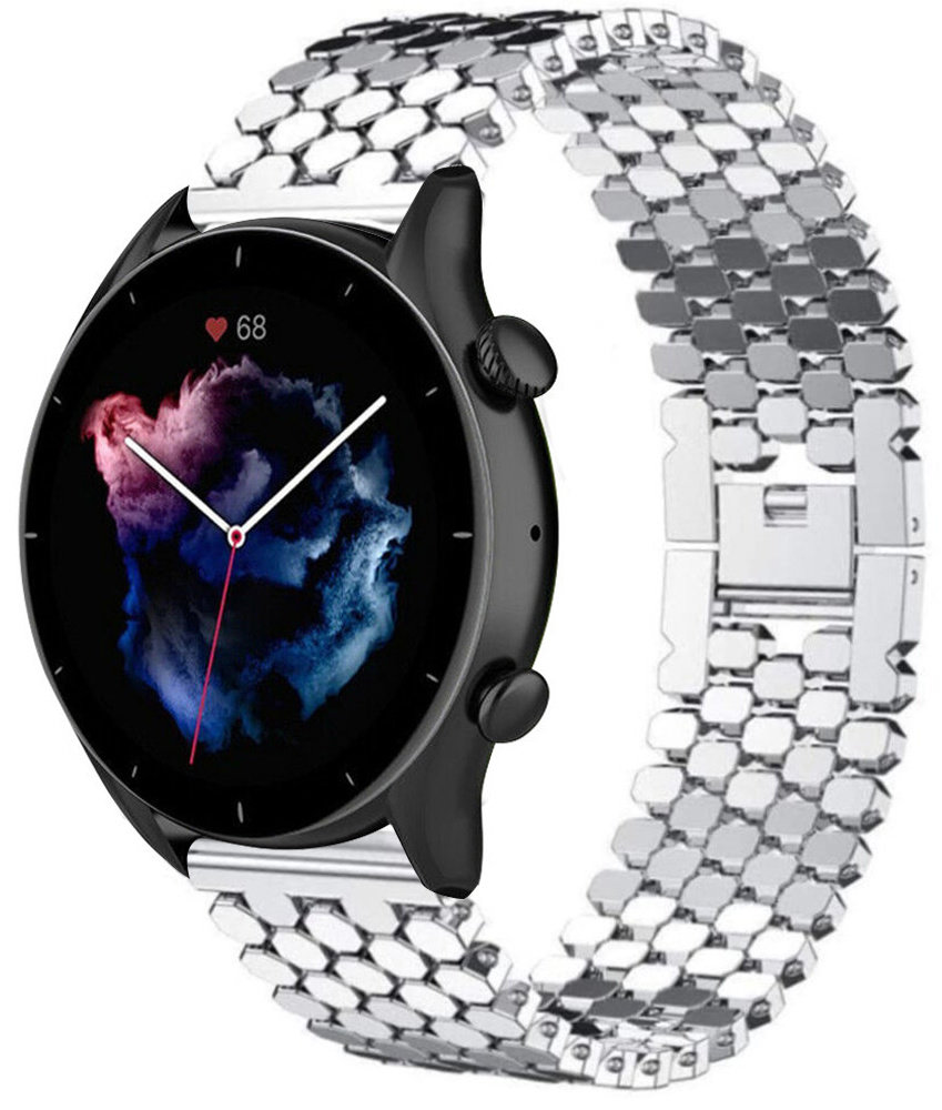 Strap-it® Strap-it Amazfit GTR 3 (Pro) stalen vis band (zilver)