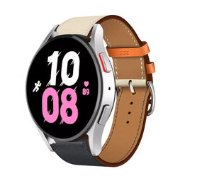 Strap-it® Samsung Galaxy Watch 5 - 44mm leren bandje (wit/donkerblauw) Strap-it® Samsung Galaxy Watch 5 - 44mm leren bandje (wit/donkerblauw)
