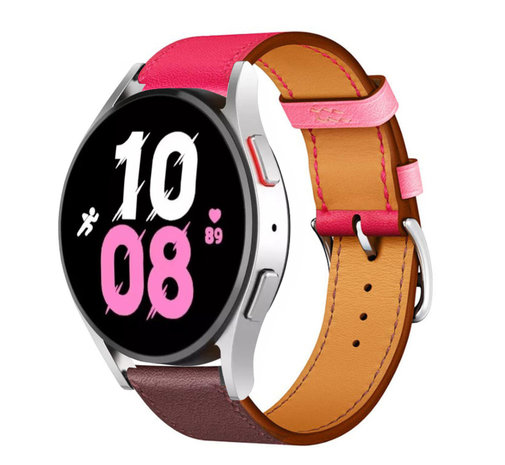 Samsung Galaxy Watch 5 44mm leren bandje knalroze roodbruin