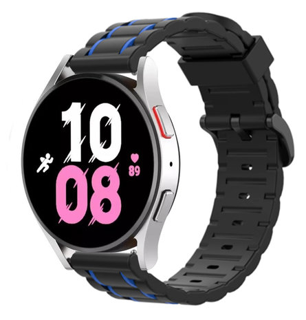 Strap-it® Strap-it Samsung Galaxy Watch 5 - 44mm sport gesp band (zwart/blauw) Strap-it® Strap-it Samsung Galaxy Watch 5 - 44mm sport gesp band (zwart/blauw)