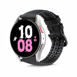 Strap-it® Samsung Galaxy Watch 5 - 44mm siliconen / leren bandje  (zwart)