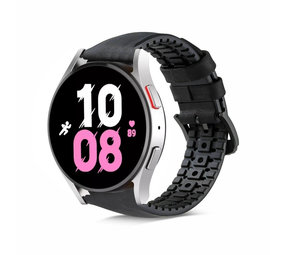 Strap-it® Samsung Galaxy Watch 5 - 44mm siliconen / leren bandje  (zwart)