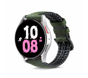 Strap-it® Samsung Galaxy Watch 5 - 44mm siliconen / leren bandje (groen)