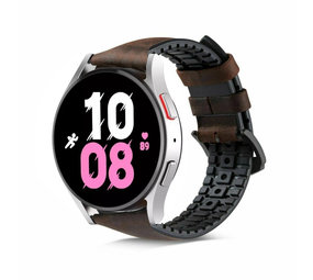 Strap-it® Samsung Galaxy Watch 5 - 44mm siliconen / leren bandje (bruin)