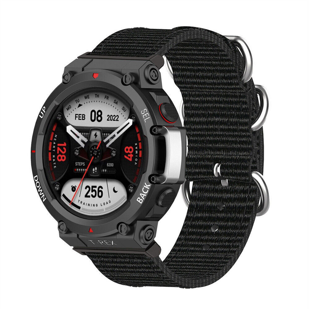 Strap-it® Strap-it Amazfit T-Rex 2 nylon gesp bandje (zwart)