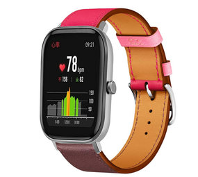 Strap-it® Xiaomi Amazfit GTS leren bandje (knalroze/roodbruin) Strap-it® Xiaomi Amazfit GTS leren bandje (knalroze/roodbruin)