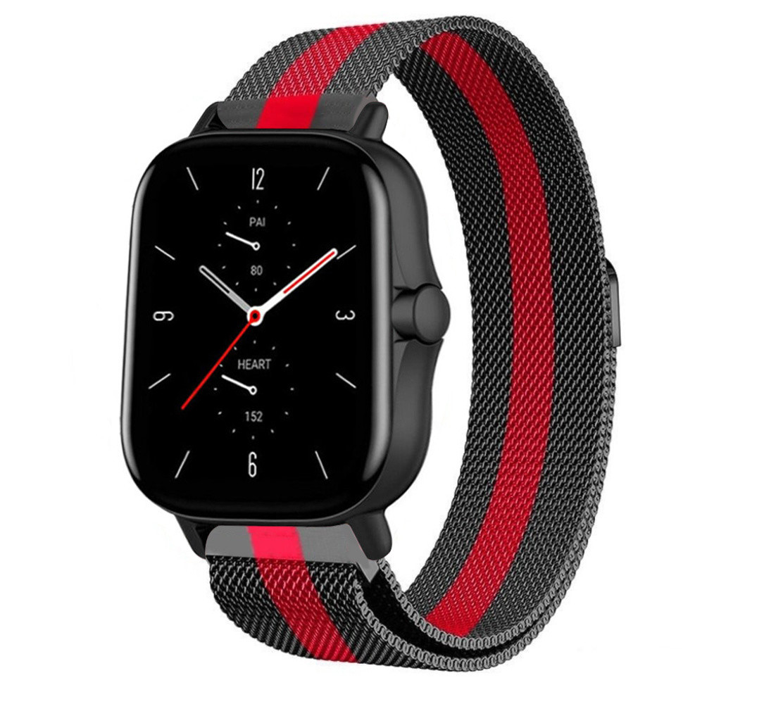 Strap-it® Strap-it Amazfit GTS 2 Milanese band (zwart/rood)
