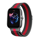 Strap-it® Amazfit GTS 3 Milanese band (zwart/rood)