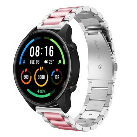 Strap-it® Strap-it Xiaomi Mi Watch stalen band (zilver/roze)