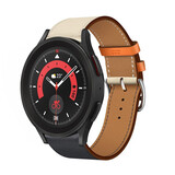 Strap-it® Samsung Galaxy Watch 5 Pro leren bandje (wit/donkerblauw)