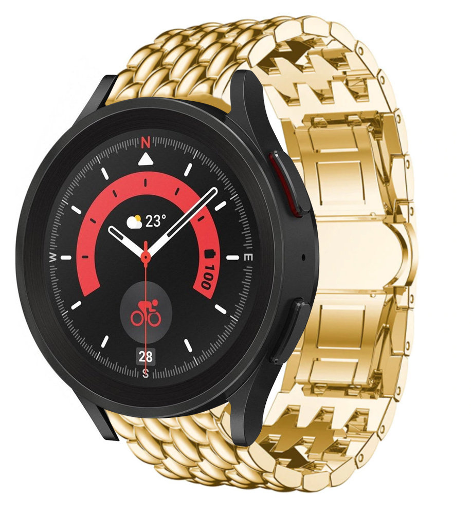 Strap-it® Strap-it Samsung Galaxy Watch 5 Pro stalen draak bandje (goud)