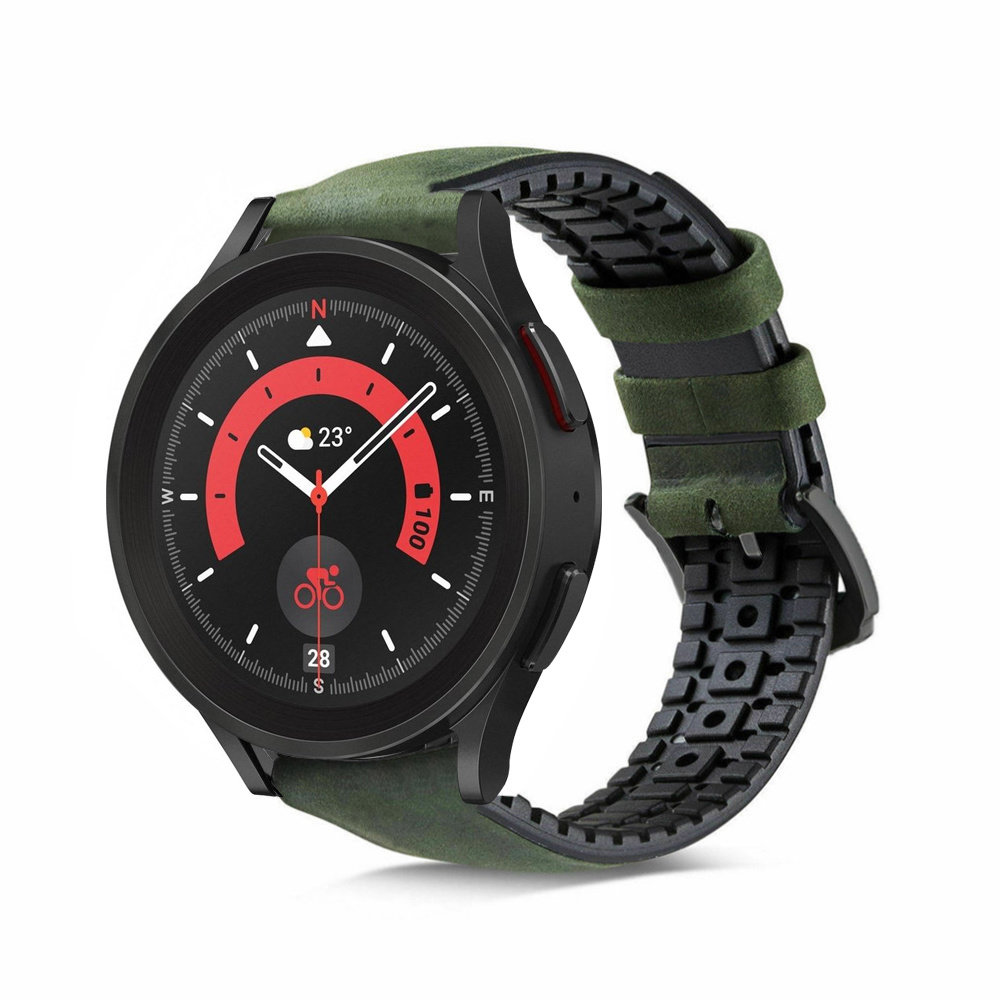 Strap-it® Strap-it Samsung Galaxy Watch 5 Pro siliconen / leren bandje (groen)