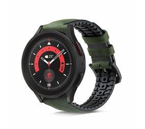 Strap-it® Samsung Galaxy Watch 5 Pro siliconen / leren bandje (groen)