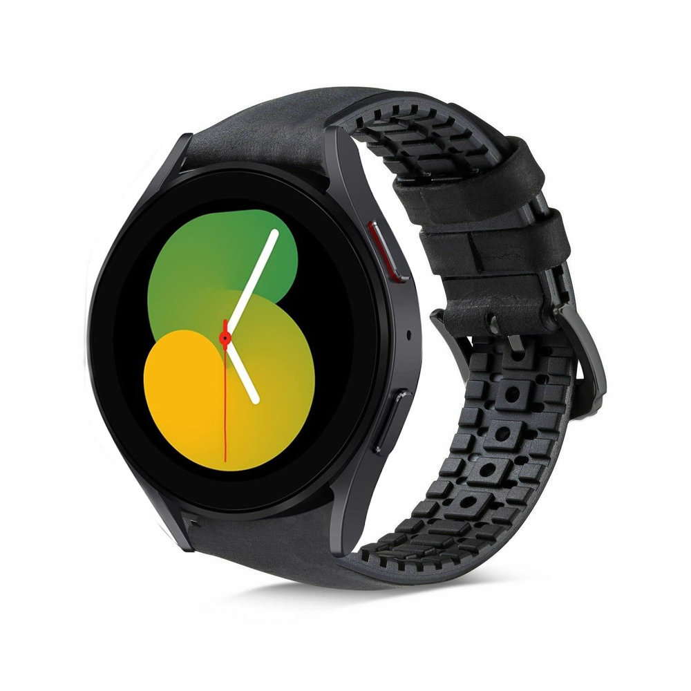Strap-it® Strap-it Samsung Galaxy Watch 5 - 40mm siliconen / leren bandje  (zwart)