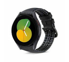 Strap-it® Samsung Galaxy Watch 5 - 40mm siliconen / leren bandje  (zwart)