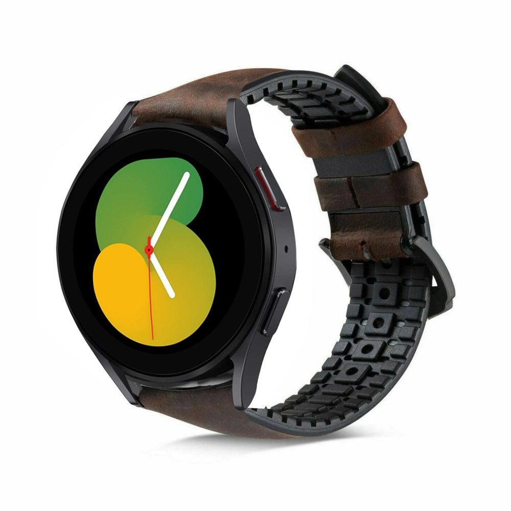 Strap-it® Strap-it Samsung Galaxy Watch 5 - 40mm siliconen / leren bandje (bruin)