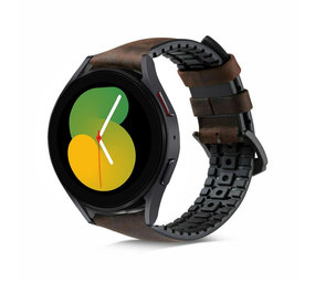 Strap-it® Samsung Galaxy Watch 5 - 40mm siliconen / leren bandje (bruin)