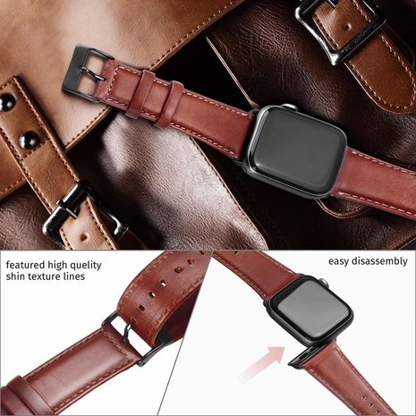 Strap-it® Strap-it Apple Watch 8 leren bandje (rood-bruin)