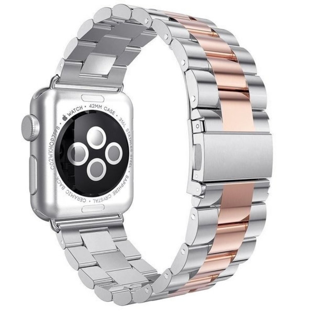 Strap-it® Strap-it Apple Watch 8 stalen band (zilver/rosé goud)